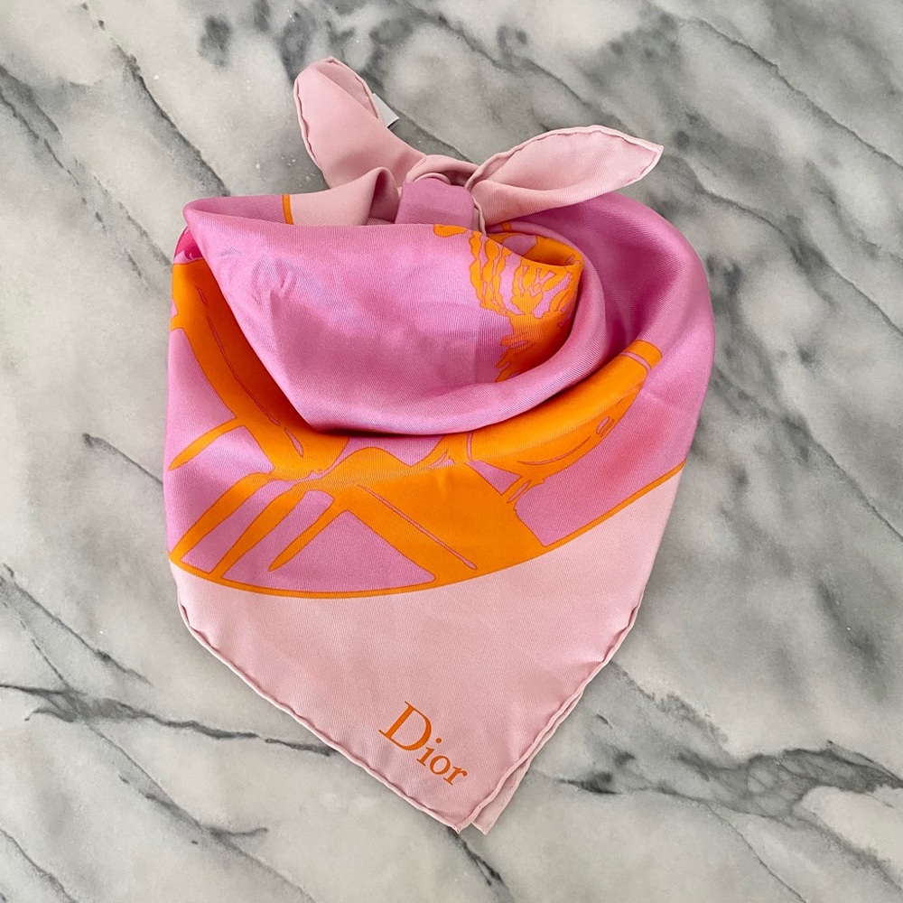 DIOR Square Silk Twill Scarf - Orange and Pink